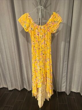 Women's Yellow Floral Asymmetrical Dress